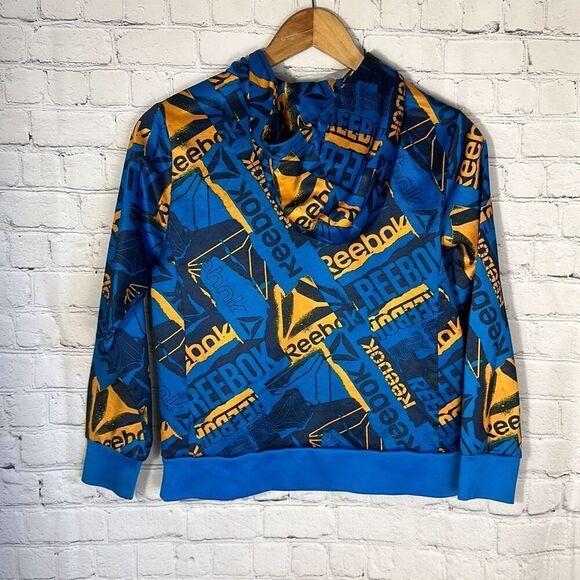 Reebok Boys Blue & Orange All Over Print Hoodie Sweatshirt With Front Pockets L - Picture 4 of 9